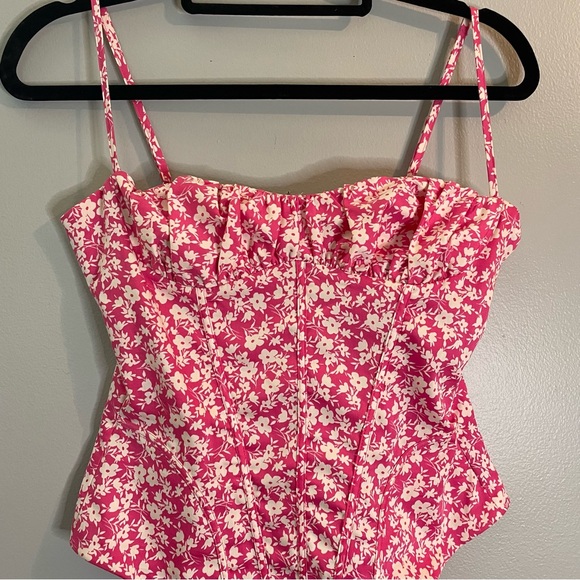 ZARA NWT Pink Floral Corset Bodysuit  Barbiecore One Piece Blogger SZ/Med - Picture 2 of 12